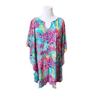 Lilly Pulitzer Stefani Dress Trippin & Sippin Beach Coverup Aqua Pink Cruisewear
